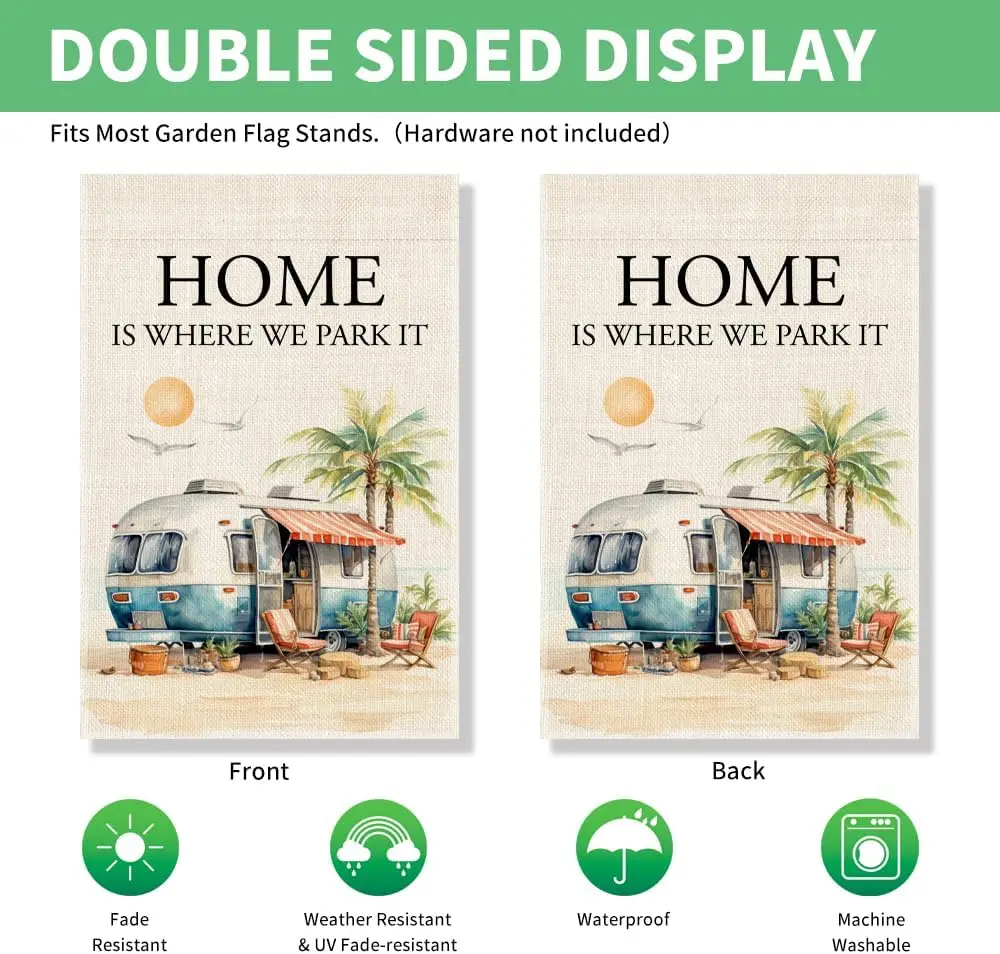Perfectinsoy Home Is Where You Park It حديقة العلم، علم التخييم ديكور للتخييم، ترحيب ساحة البيت حديقة المنزل عطلة La LLE