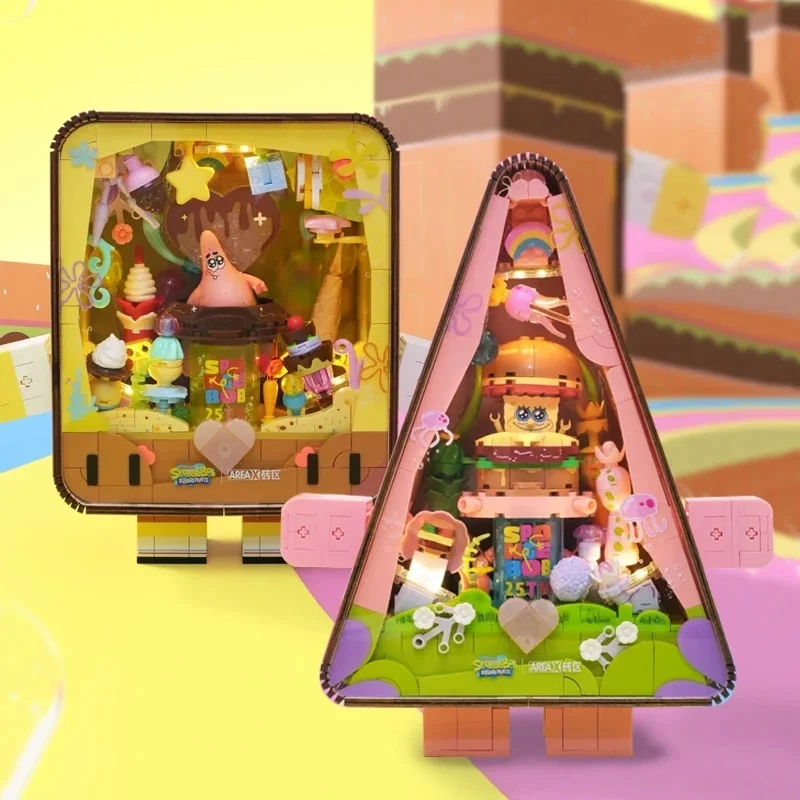 Juego de bloques de construcción de Bob Esponja, casa de ancla de restaurante de piña, casa de árbol, habitación, modelo de ladrillos, juguetes DIY para niños, regalos de vacaciones