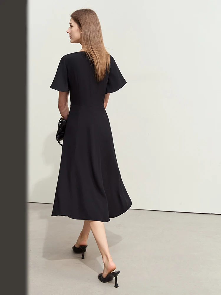 Amii Minimalism 2024 Summer New Office Lady Dresses Asymmetrical Diagonal V-neck Patchwork Chiffon Midi Dress for Women 12452124