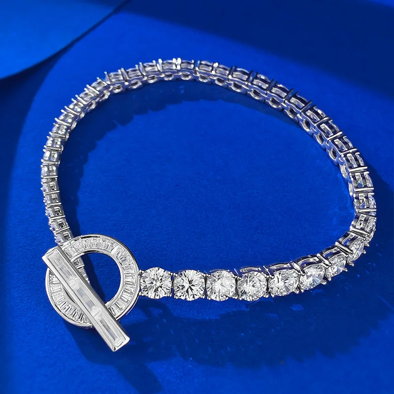 New S925 Silver OT Full Diamond Bracelet Asymmetric Inlaid Round Diamond Exquisite Premium Bracelet