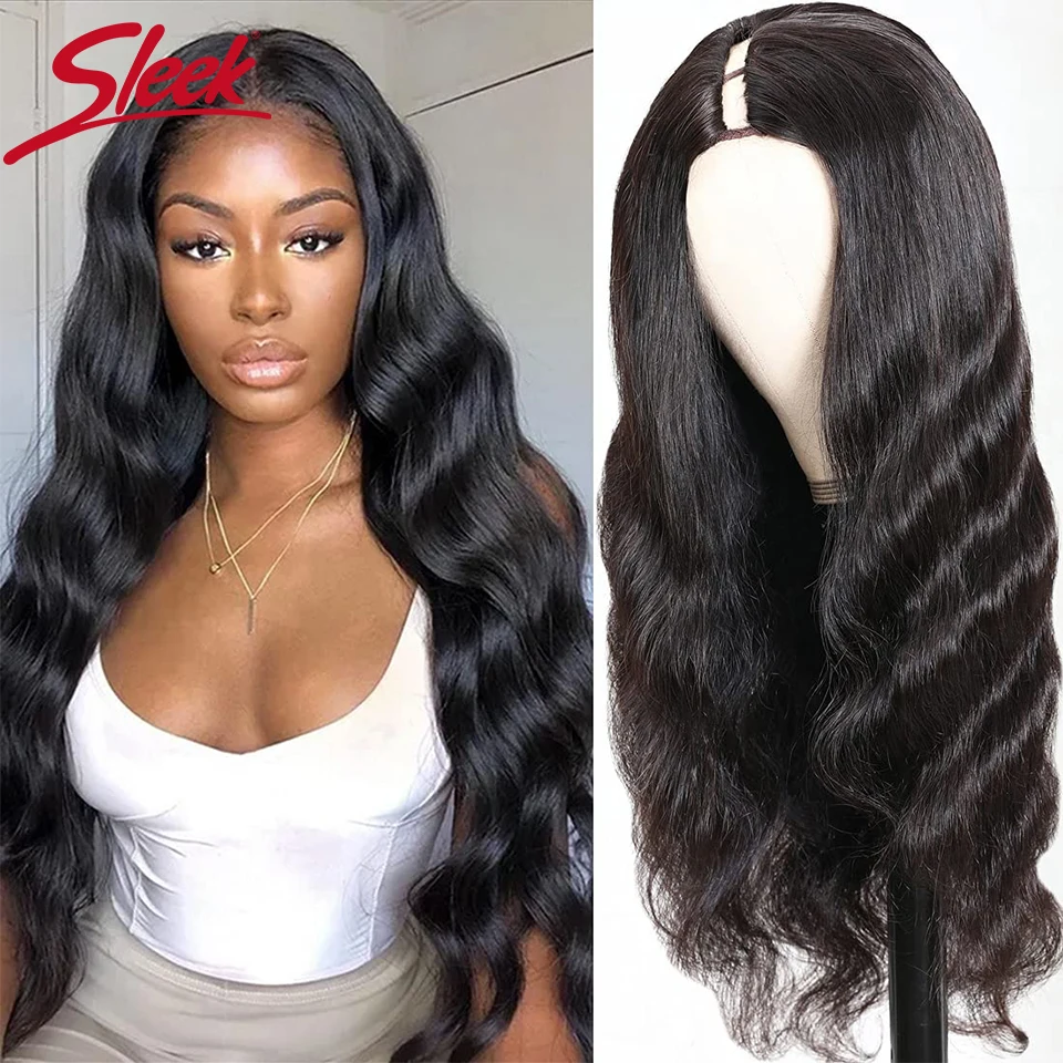 

Sleek U Part Wig Body Wave Human Hair Wigs For Women Brazilian Remy Hair Glueless Human Hair Wavy Upart Wig Natural Black Wigs