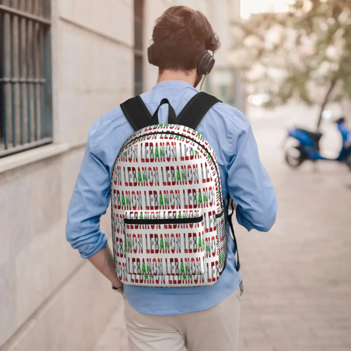 Lebanon Word With Flag Texture Student Backpack School Bag Hiking Travel Daypack for Men Women Bookbag Shoulder Bags