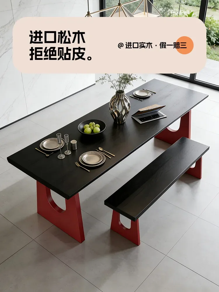 b24 Creative Homestay Log Black and Red Contrasting Color Solid Wood Coffee Table
