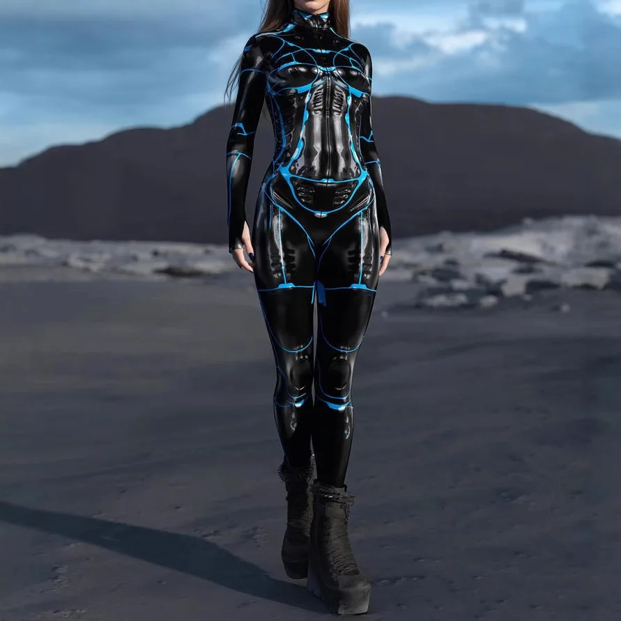 

Halloween Costumes Women Mechanical Bodysuit Cosplay Cyberpunk Style Gothic Bodysuit Future Technology Electronic Rave Party Set