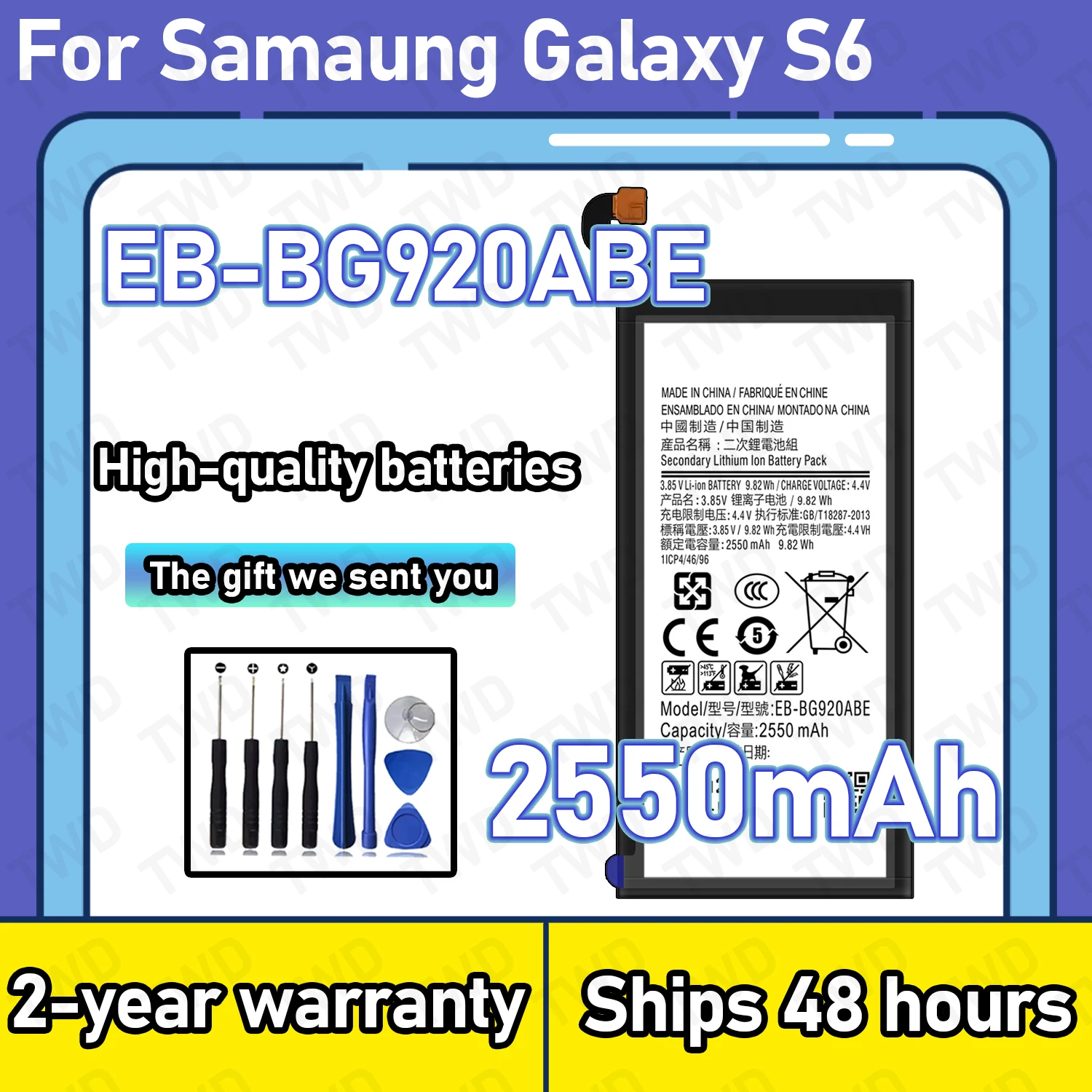 EB-BG920ABE 2550mAh Large capacity Battery For Samsung Galaxy S6 Batteries New High Quanlity+Free Tools