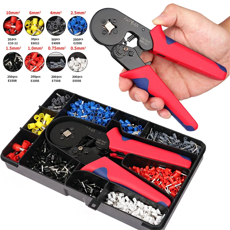 

Crimping Pliers HSC8 6-4A Tubular Terminal Crimper Wire Mini Ferrule Crimper Tools Household Electrical Kit 1200pcs Terminals