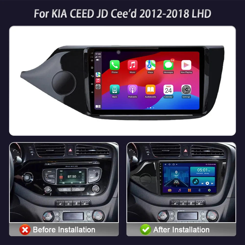 Car Radio For KIA CEED JD Cee'd 2012-2018 LHD Black Multimedia Player Android Bluetooth Wireless CarPlay Touch Screen