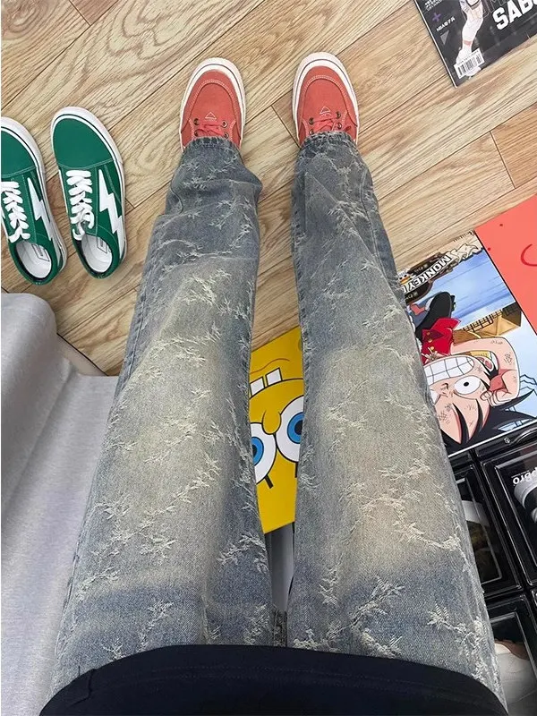 

Cleanfit American High Street Sle Parisian Flared Jeans Men's Denim Pants Javelin Embroidery Loose Straight Cut Casual Jeans