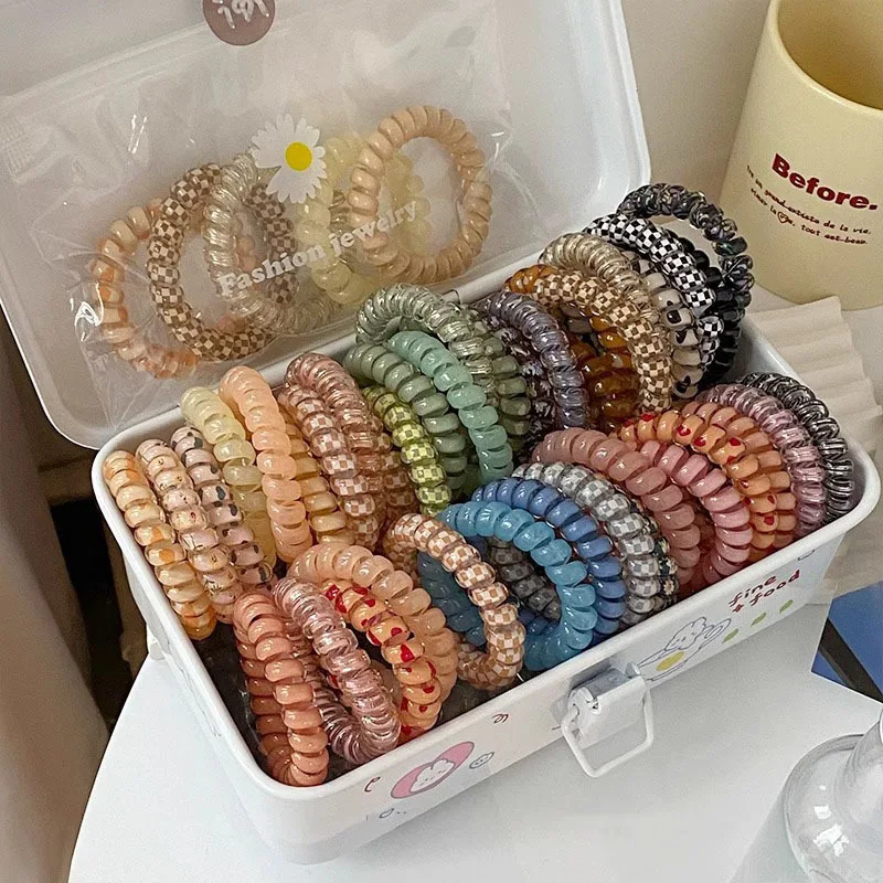 5PCS Bright Shining Telephone Line Wire Elastic Hair Bands Tie Gum Headwear Ponytail Holder Rubber Bands Women Hair Accessories