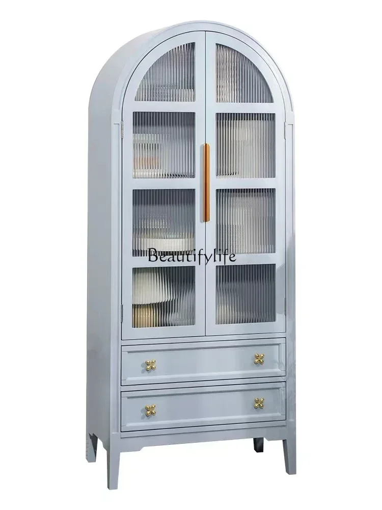 

56*American light luxury solid wood bookcase double door Changhong glass storage French style