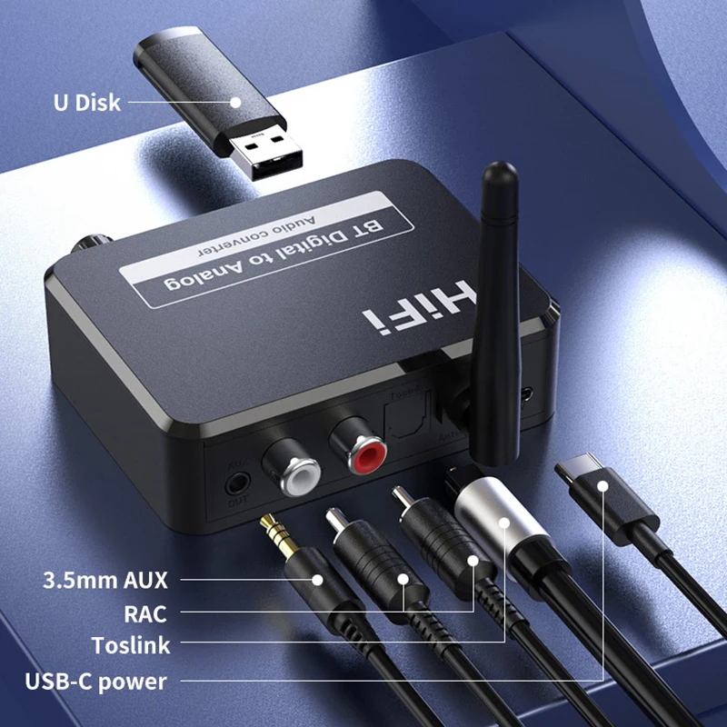 BLUEKAKA DAC&Bluetooth 5.1 Audio Receiver Digital to Analog Converter 3.5mm AUX RCA U-Disk Optical Jack Stereo Wireless Adadper image 3