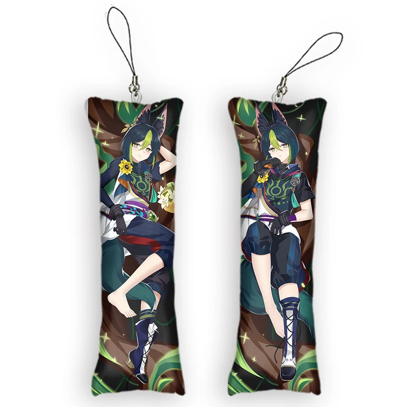 Genshin Impact Tighnari Mini Dakimakura Keychain Cute Anime Key Chain Small Pillow Decor Pendant Otaku Gift Backpack Pendants