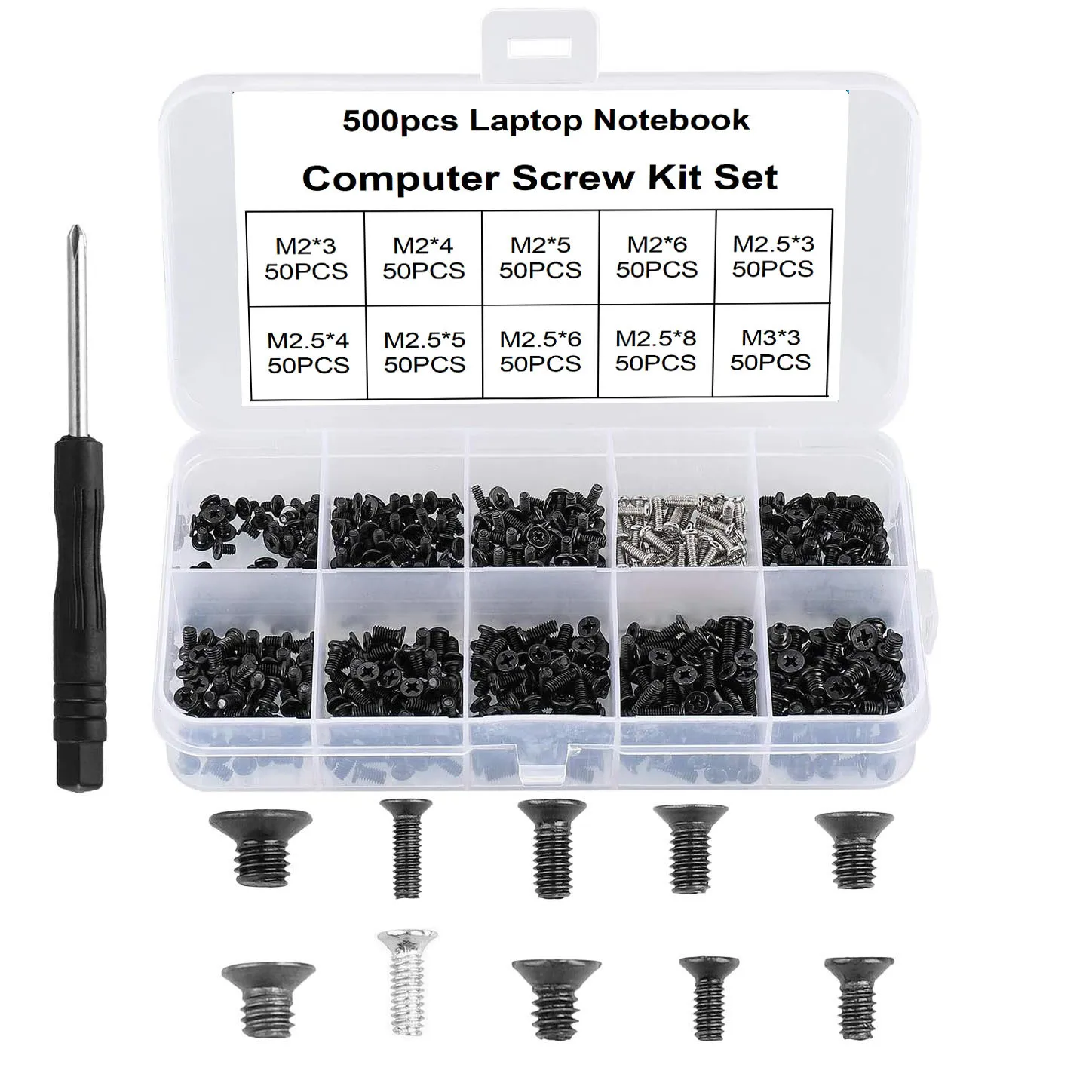 250/600pc Small Computer Screws kit box,Flat Head Computer Notebook Laptop black Screws Kit M2M2.5M3 for hp asus lenovo acer SSD