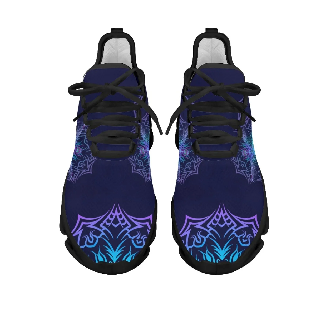 INSTANTARTS Lightweight Lace-up Platform Shoes Dark Purple Mandala Dragonfly Printed Mesh Sneakers for Women Shock Absorption