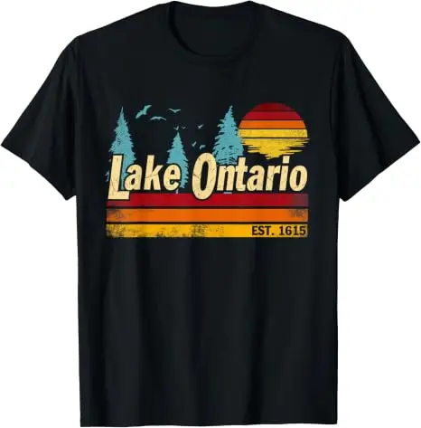 Ontario-See Vintage Sonnenuntergang Est. 1615 Herren Damen T-Shirt Y2k Seefahrten Outdoor-Urlaubskleidung Retro-Stil Bootfahren Angeln T-Shirts – Detail 9