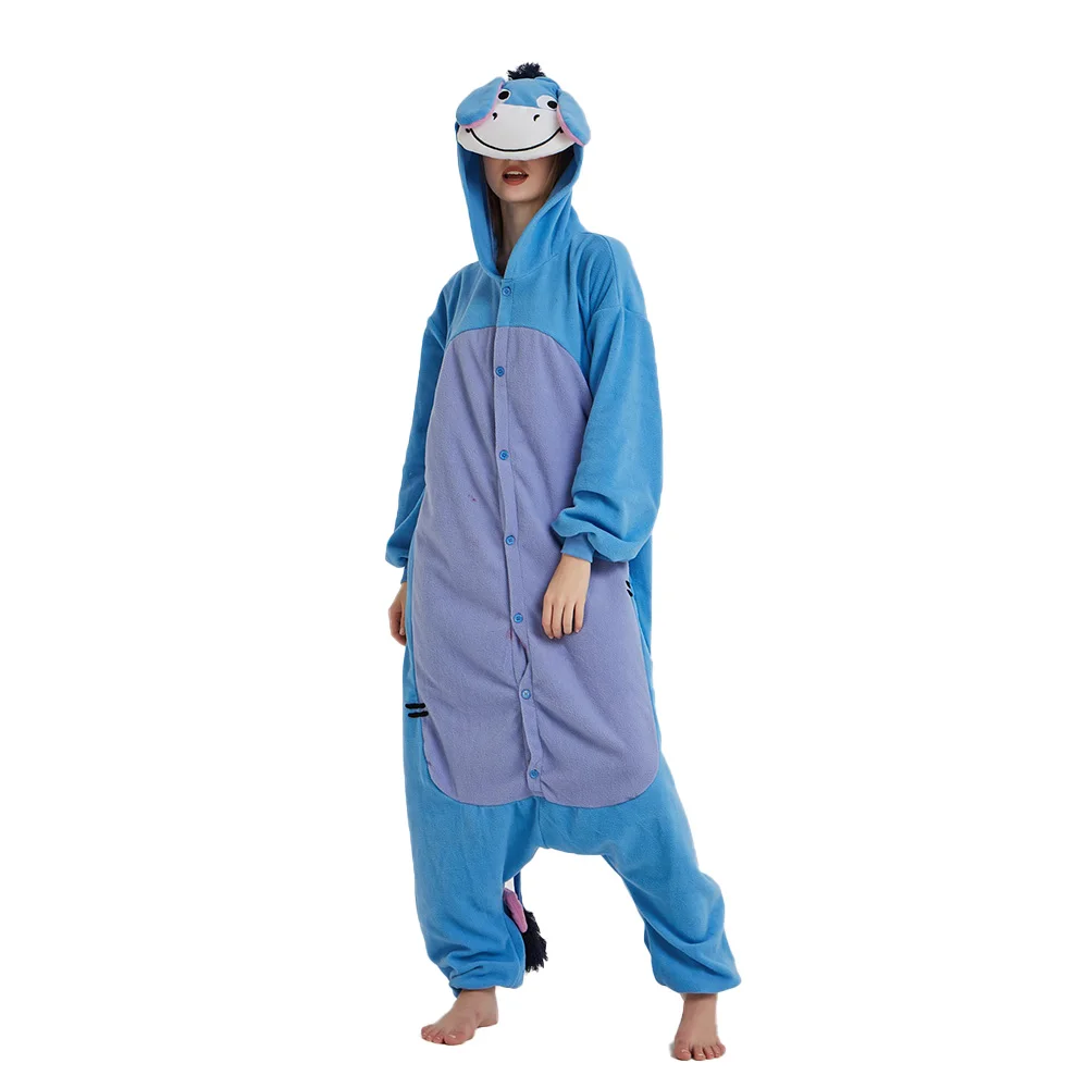 Azul Burro Cosplay Trajes Homens Mulheres Festival Diversão Bonito Terno Kigurumis Onesies Halloween Outfit Festa Macacão Animal Pijama