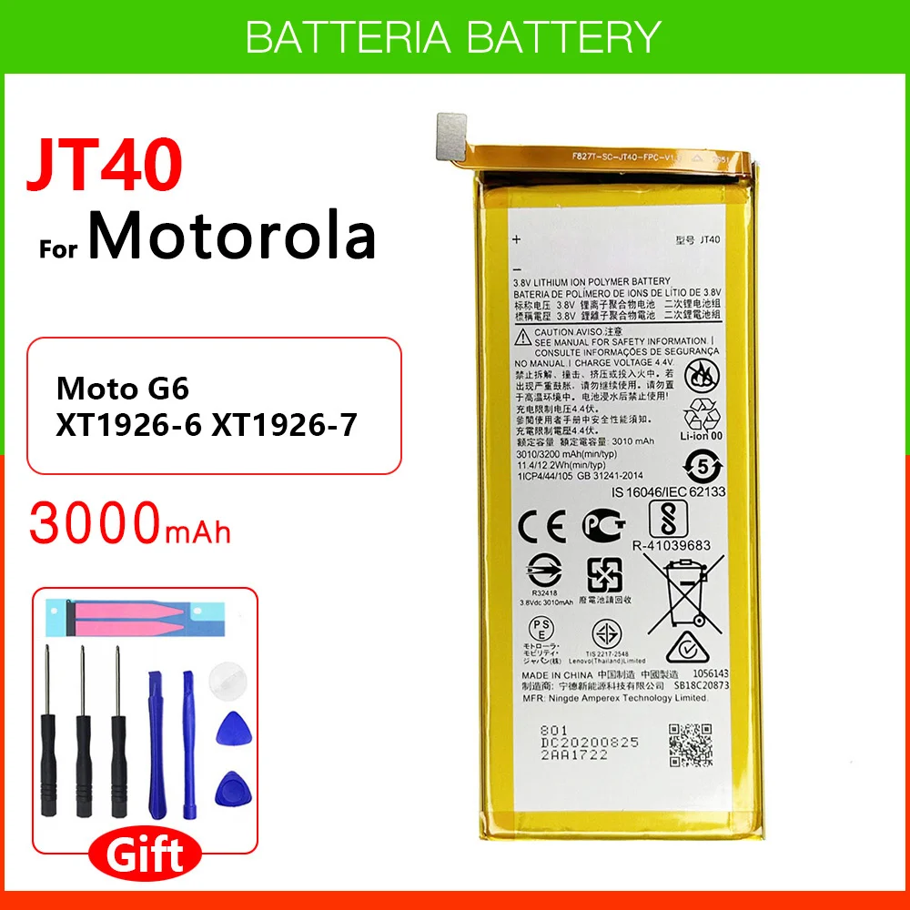 

Genuine JT40 Battery 3200mAh For Motorola Moto G6 Plus G6Plus XT1926-6 XT1926-7 G 6Plus Replacement Bateria + Free Tools