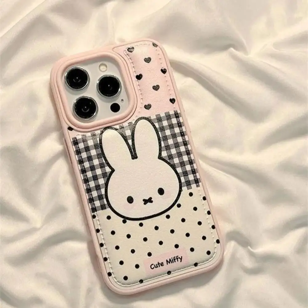 Niedliche Miffy Cartoon Bunny Plaid Polka Dot Handyhülle Niedliche Tier Schutzhülle Mode Handyhülle Kawaii Muster Trendige Handyhülle