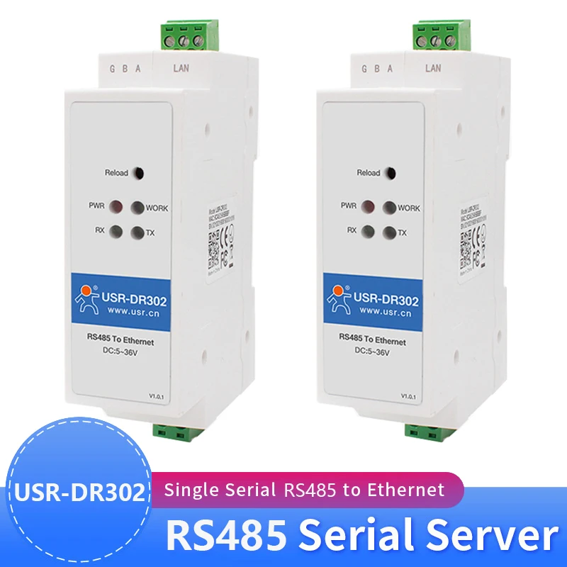 

2PCS USR-DR302 Din Rail Serial RS485 to Ethernet TCP IP Server Module Ethernet Converter Modbus RTU to Modbus TCP unit 3