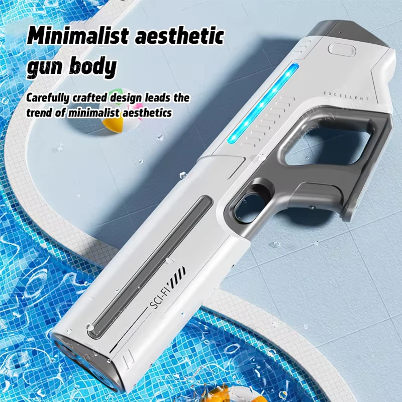 Electric Water Gun with Automatic Water Absorption Battery-Powered Squirt Toy LED Light Summer Outdoor Beach Play Gift ﻿