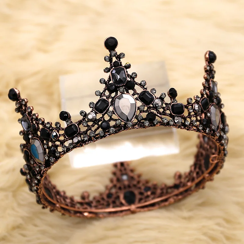 Baroque Vintage Retro Black Tiaras Crowns Rhinestone Tiara Luxury Bridal Crystal Princess Queen Diadem Wedding Hair Accessories