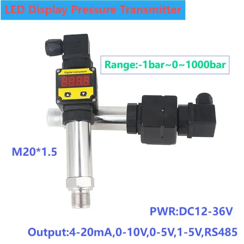 

M20*1.5 LED Pressure Transmitter 0-5V 4-20mA Digital Pressure Transducer 0-10V Pressure Sensor for Oil Gas Water 25bar 200bar