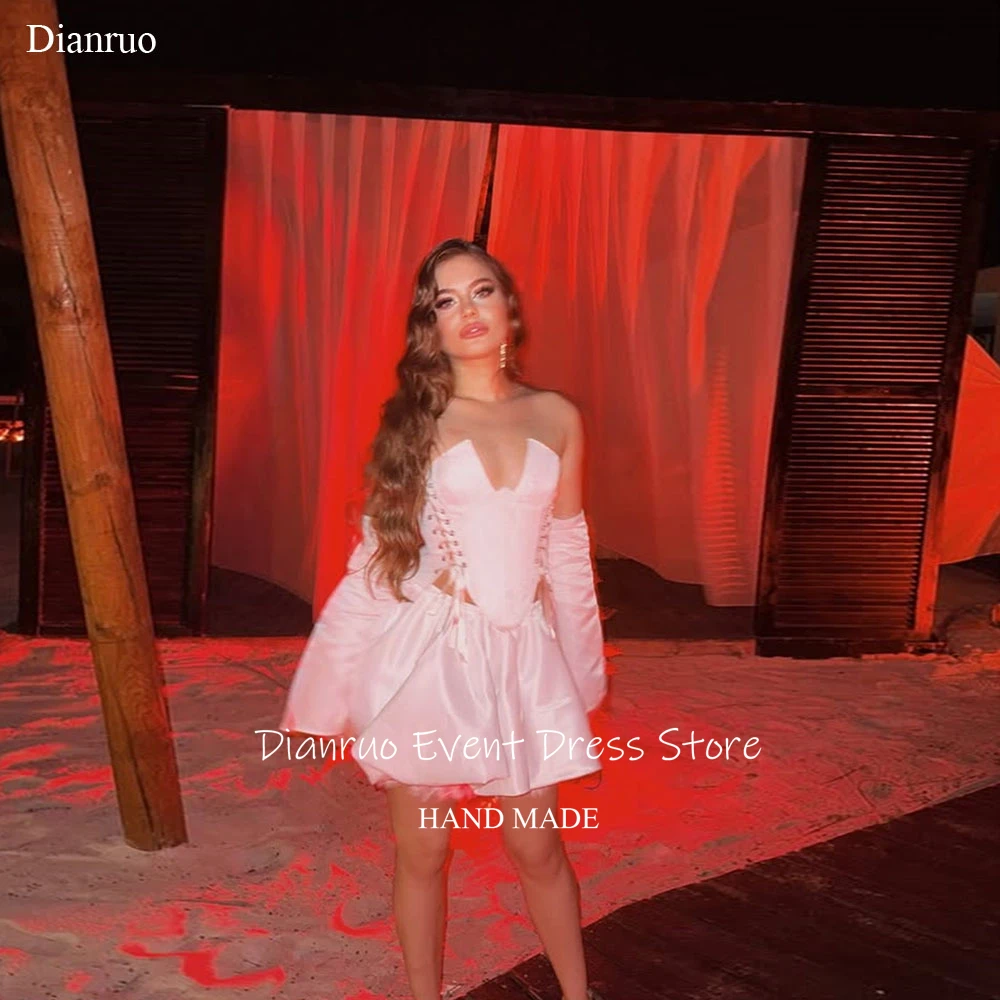 

Dianruo Pleated Mini Prom Dresses Sexy Satin Homecoming Dresses A Line Plunging V Neck Vestidos De Boda Para Fiestas Customized