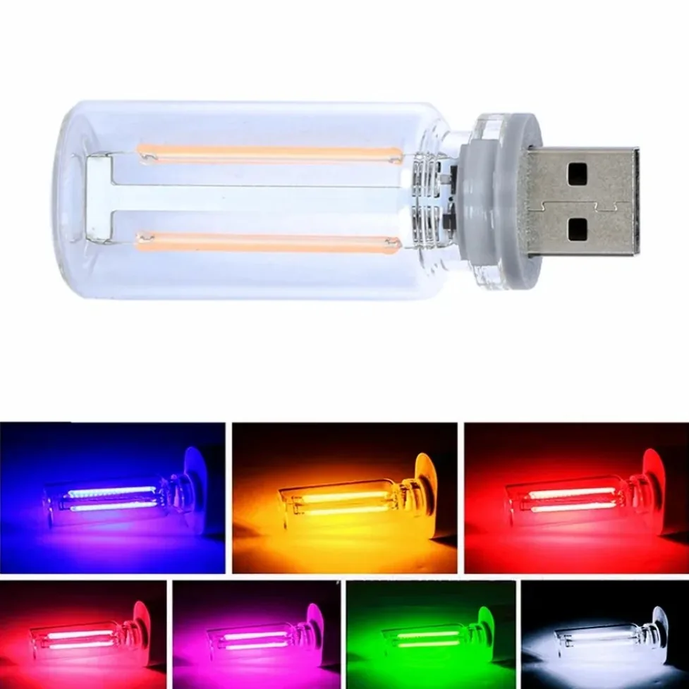 5V USB LED Filament Glass Bulb, Touch Dimming Retro Edison Night Light Eye‑Caring Lamp for Car Interior Home Festival Decoration