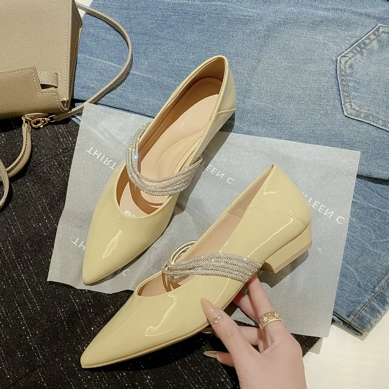 

2025 женские туфли-лодочки с острыми носками на низком каблуке из натуральной кожи, туфли Мэри Джейн, женские весенне-летние офисные женские туфли, размер 34-40