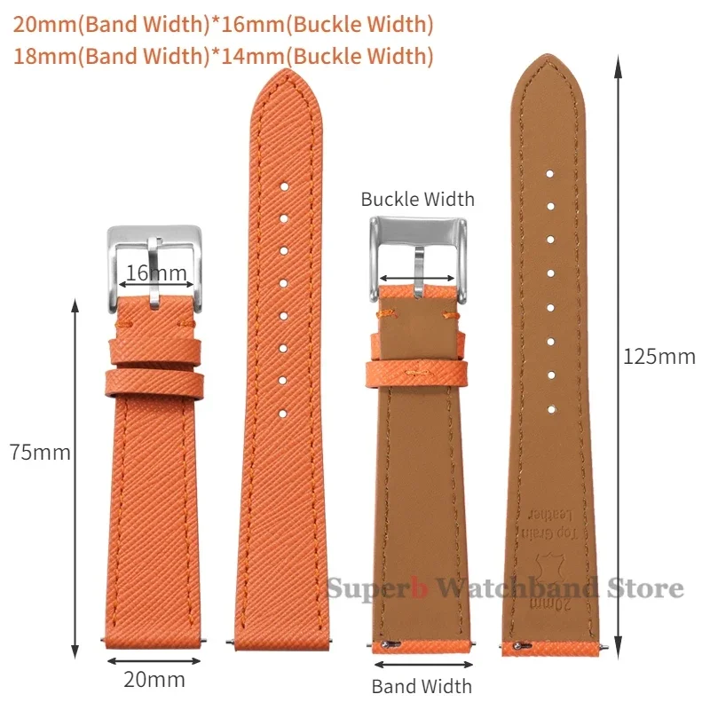 18mm 20mm 22mm Vintage Stitched Leather Watch Strap Premium Grade Quick Release Saffiano Leather Watchbands For Men Women