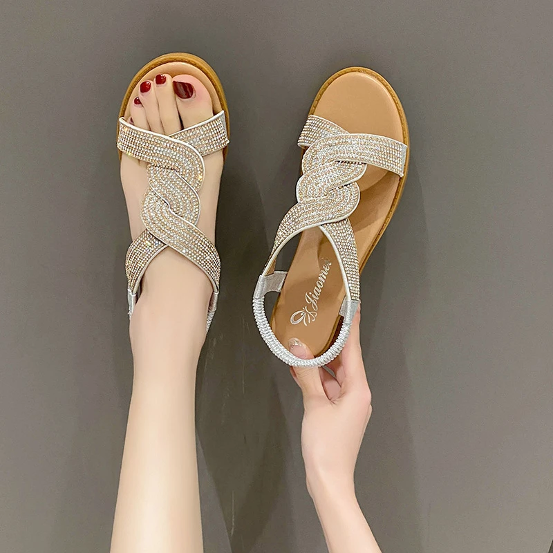 New Designer Platform Sandals 2024 Summer Women Fashion Casual Roman Shoes Female Solid Color Crystal Sandalias Mujer