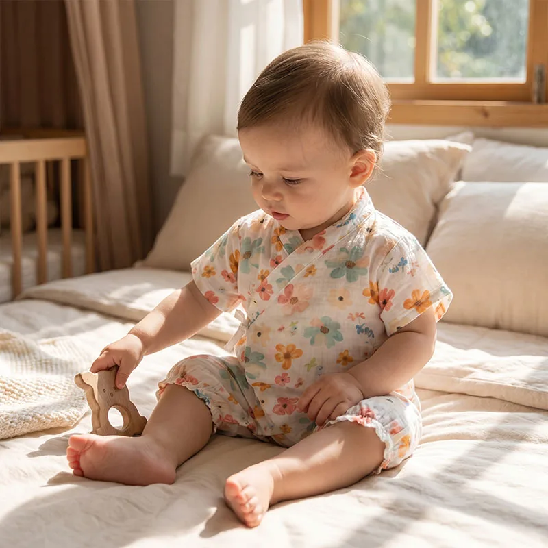 MILANCEL Summer Baby Rompers 0-24M Thin Loose Toddler Girls Flower Jumpsuit Sweet Leaves Infant Ventilate Clothes Boys One Piece