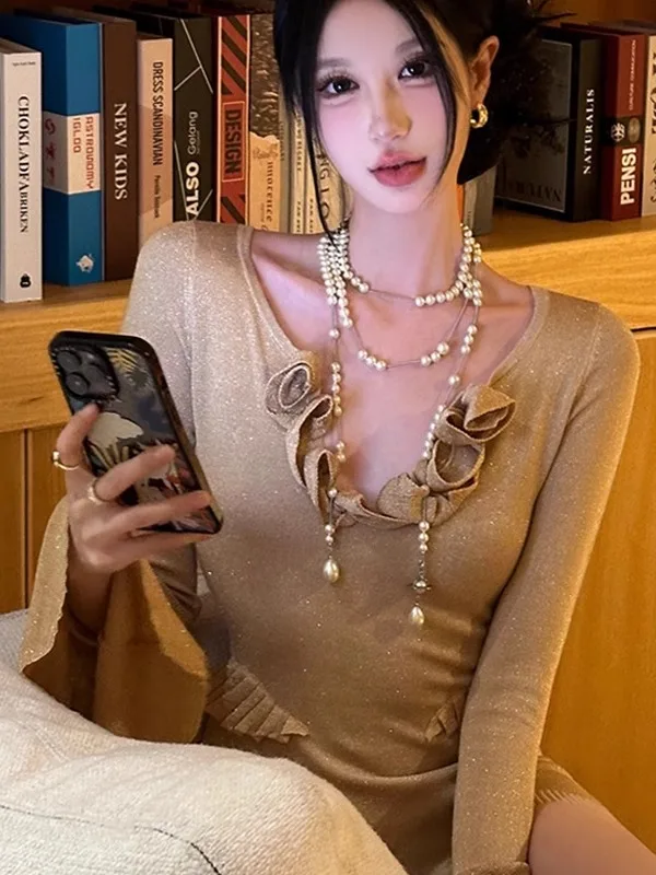 

Вязаные брюки-комбинезон Ele в американском стиле, облегающие, с расклешенными штанинами, модные, для повседневной носки, тонкие, стандартного кроя