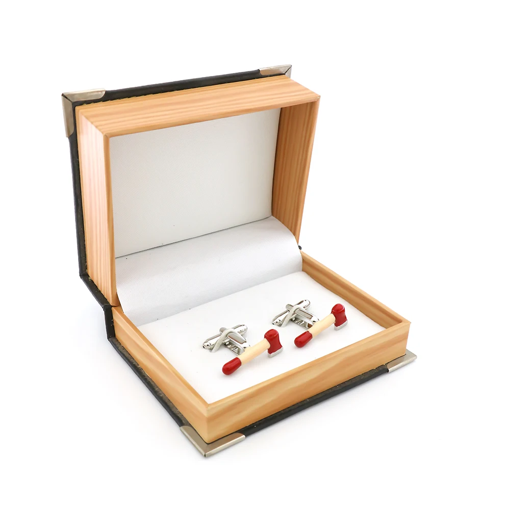 Gemelos de hacha con diseño de Control de fuego para hombres, Material de latón de calidad, Color rojo, venta al por mayor y al por menor