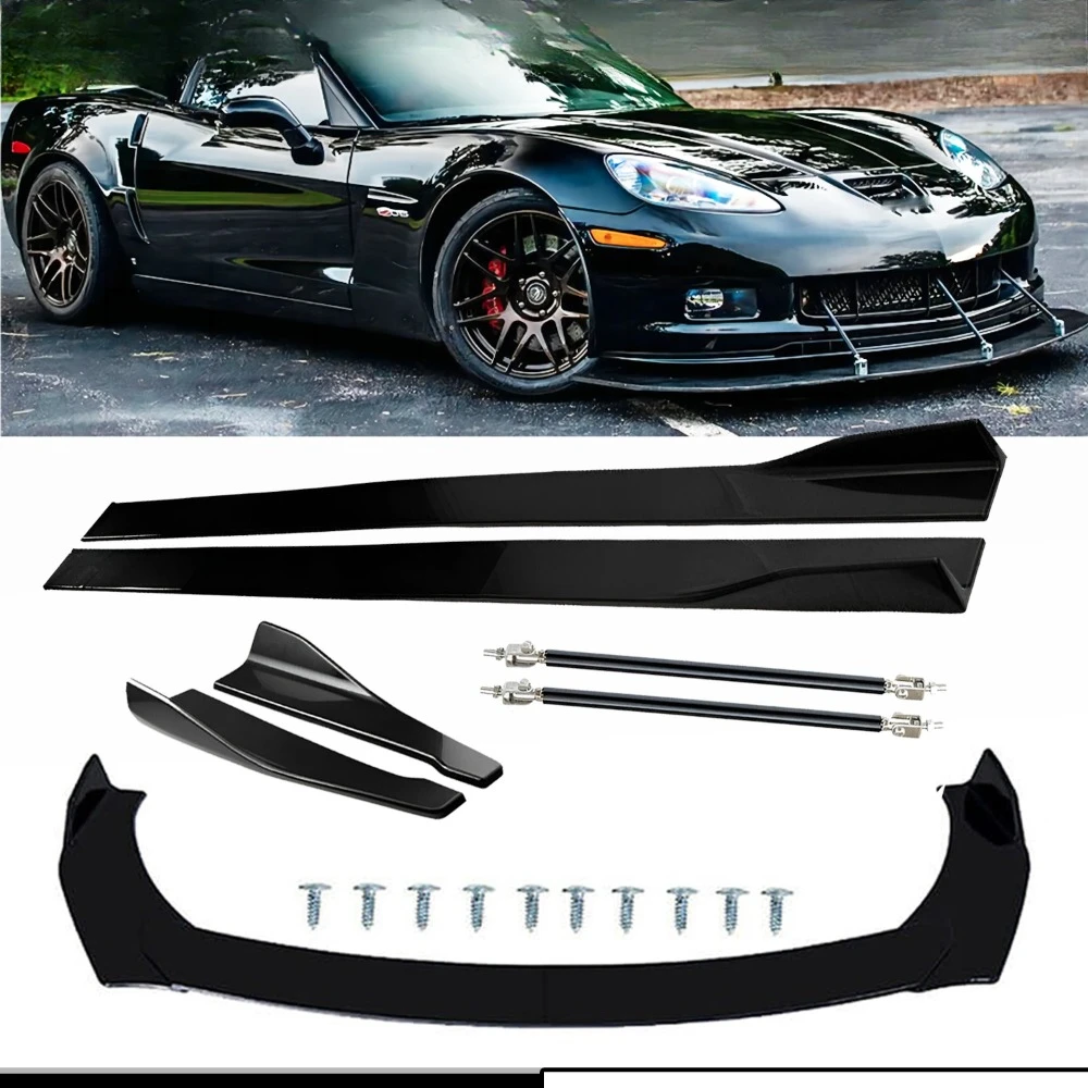 

For Chevrolet Corvette Front Splitter Bumper Lip Spoiler Gloss Black Side Skirt United States