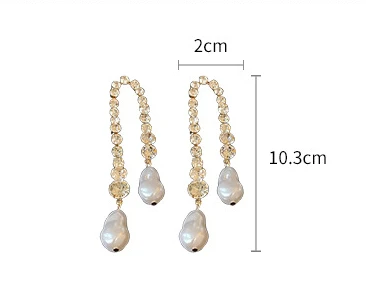 Long Irregular Pearl Crystal Tassel Dangle Earrings