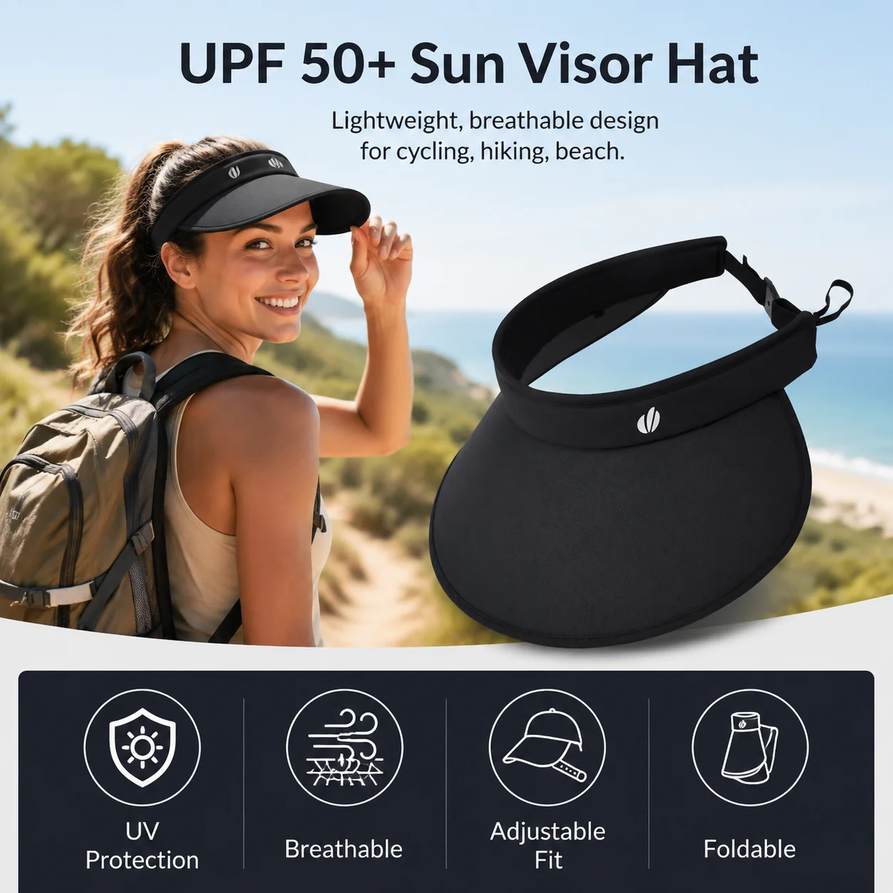 Women Sun Visor Hat UV Protection Wide Brim Empty Top Cap Breathable Summer Headwear for Outdoor Cycling Beach Travel