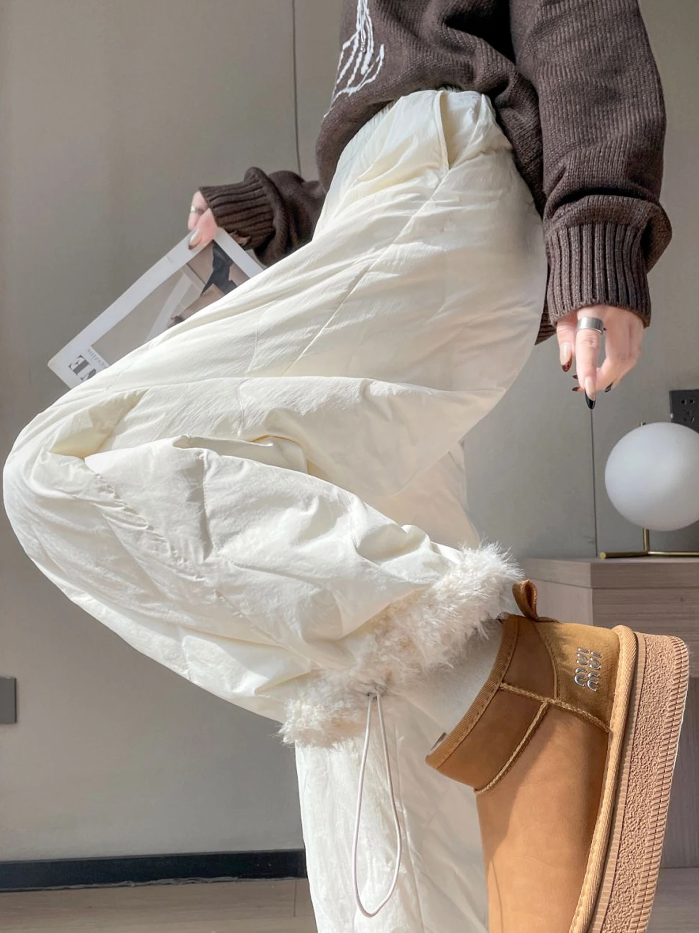 

High-End down Work Pants Women Winter Outerwear below 40 Deees Northeast Cold Resistant Thiened White Du Feather Cuffed...