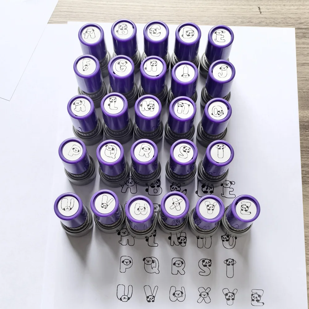 26 English Letters A- Z Stamp English Teachers Teaching Correct Rating Capital English Letters Panda Pug Pattern Mini Stamp