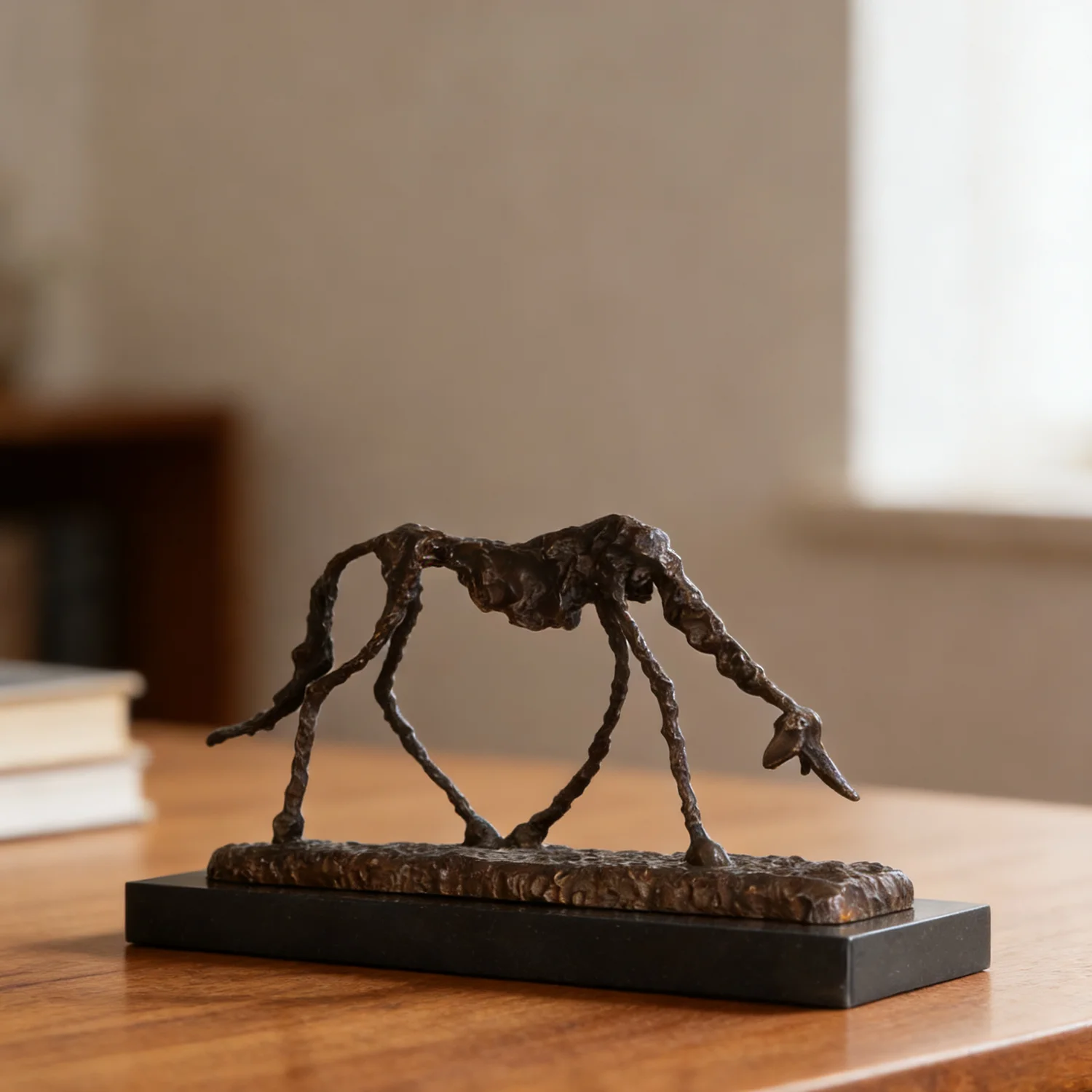 38cm Bronze Giacometti\'s Abstract Dog Statue Famous Sculpture Marble Base Collection Art Home Decor