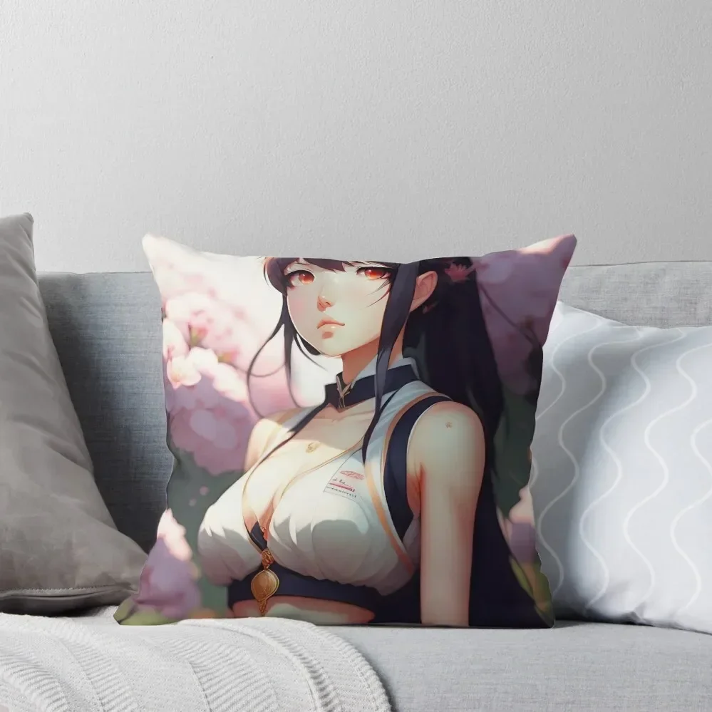 ANIME GIRL GOTH HIPSTER Take Your Wall Decor to the Next Level with AI-Drawn Anime Girls Throw Pillow