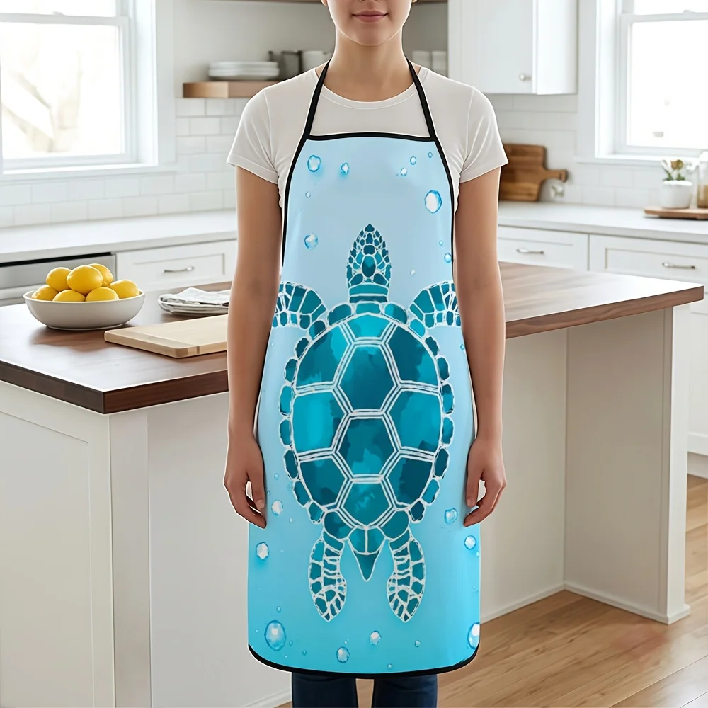 Cute Blue Sea Turtle Print Apron for Kitchen Cooking Baking Picnic BBQ Apron Gift for Women Men