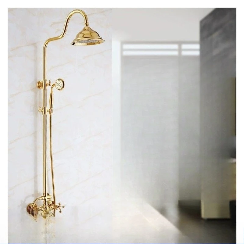 

Full copper gold flower, shower set, antique jade, bathroom, European supercharger, faucet, retro.
