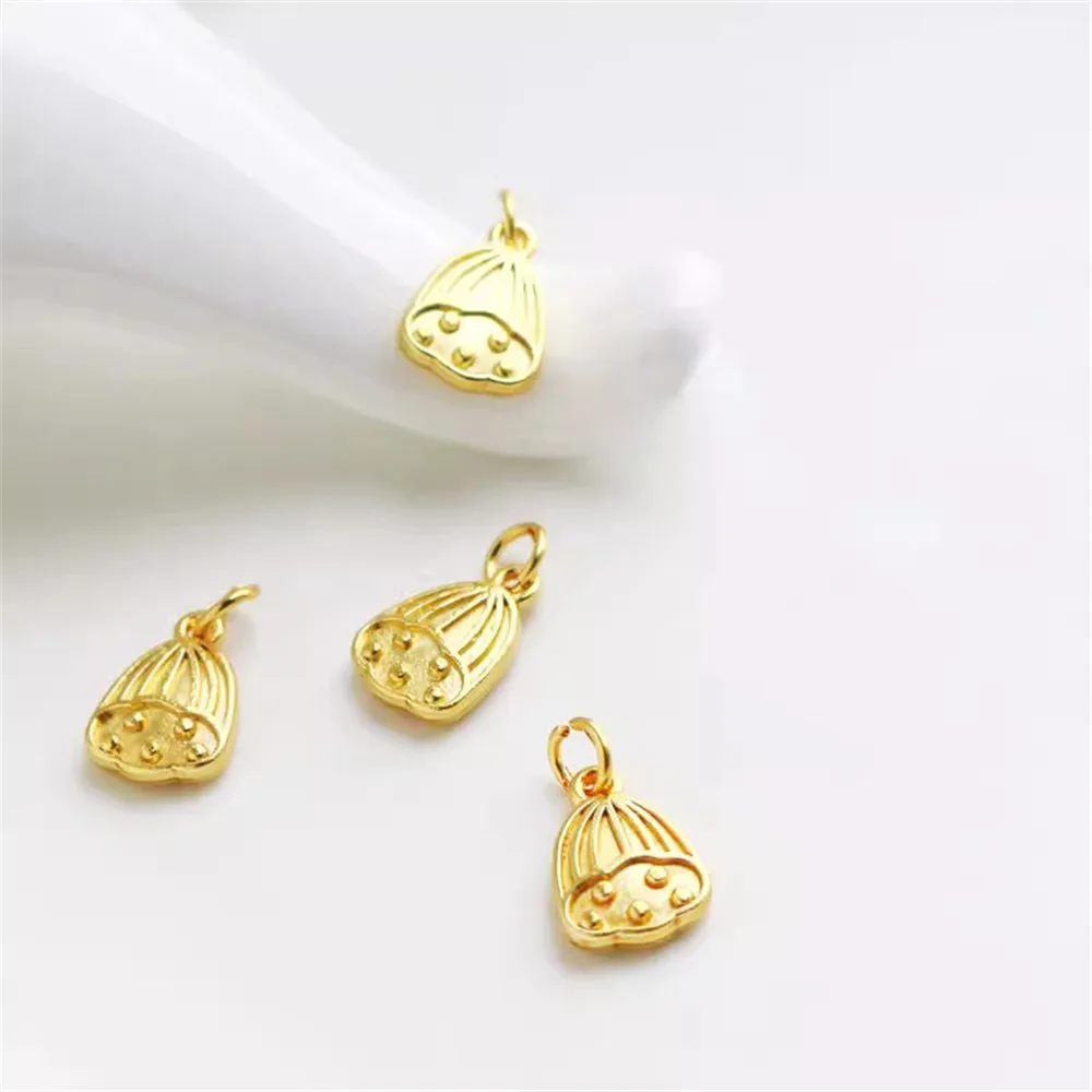 

18K Gold Lotus Pod Small Pendant, DIY Bracelet, Necklace Tag, Earrings, Jewelry Pendant Accessories, 9*13mm