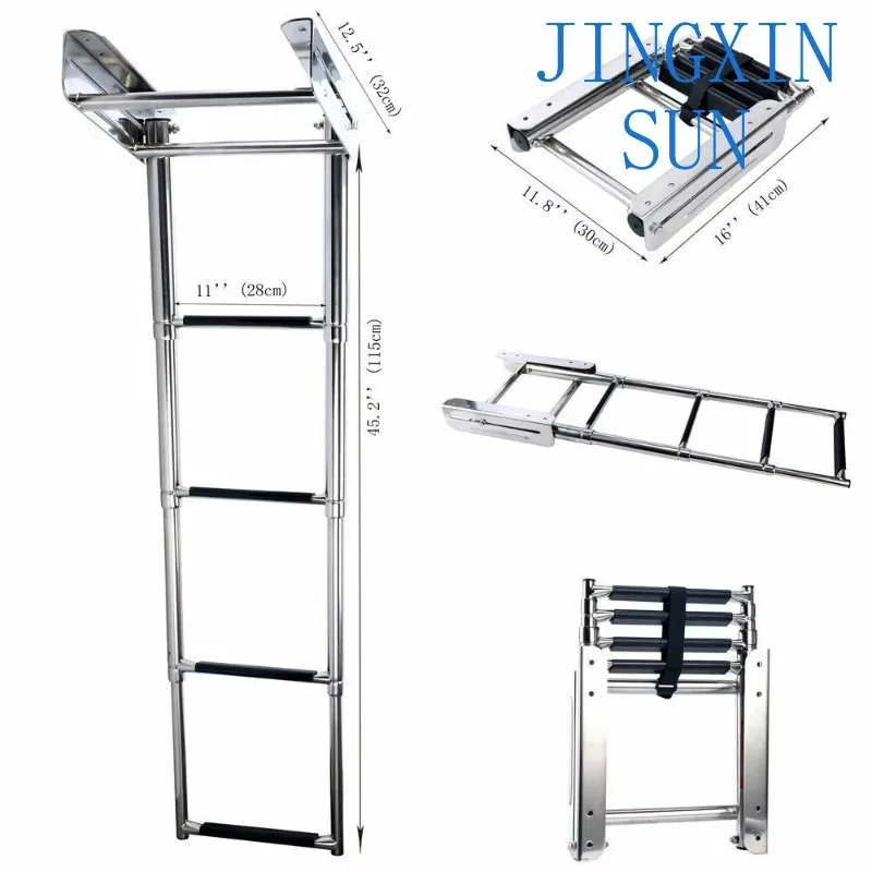 Hot Sale Marine Stainless Steel 4-Step Folding Flexible Ladder Water Ladder Mirror Polished Marine Hardware Boat Accessories