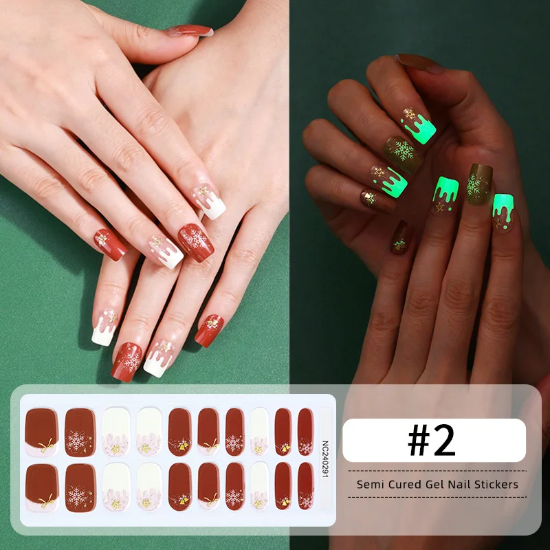 White Snowflakes Semi-cured Gel Nail Strips Hallowen Colorful Spider Webs Glow in Dark Full Cover Nail Gel Sticker Wraps Manicur