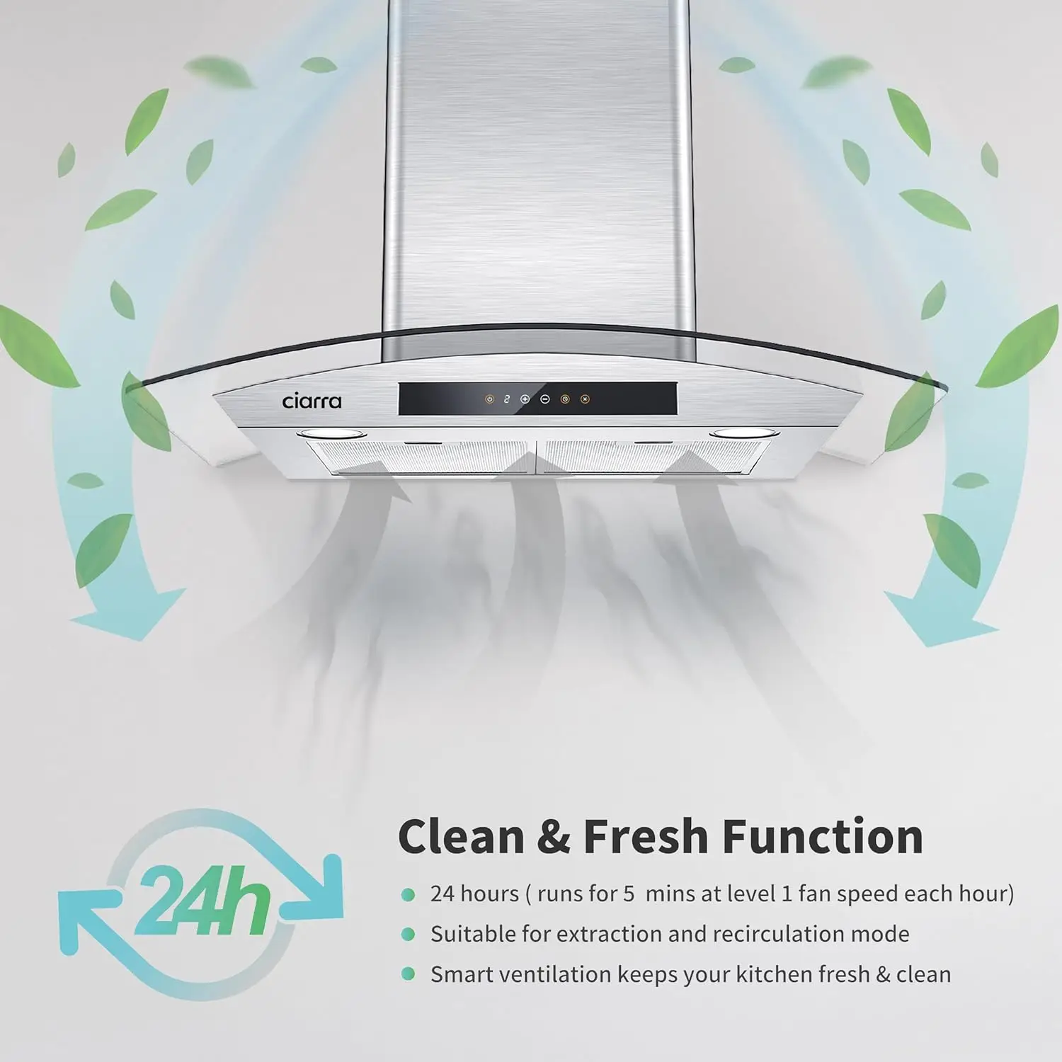 Wall Mount Range Hood 30 inch with Soft Touch Control in Stainless Steel & Tempered Glass, Stove Vent Hood for Kitchen with 3 Sp