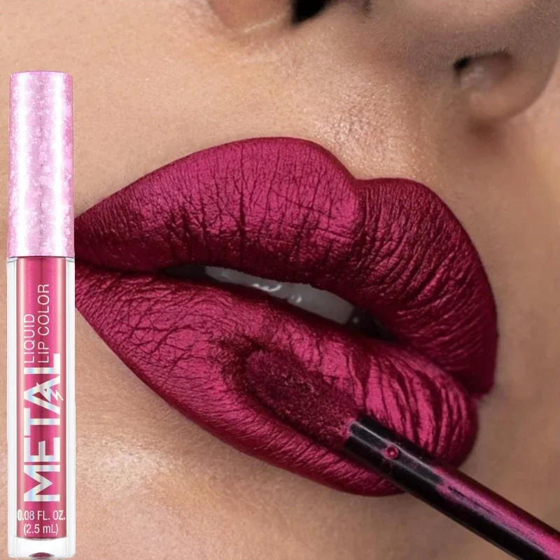 Brillo de labios líquido con purpurina mate, maquillaje resistente al agua, taza antiadherente, juego de lápiz labial de Metal, duradero, brillante, tono de Color, lápiz labial encantador