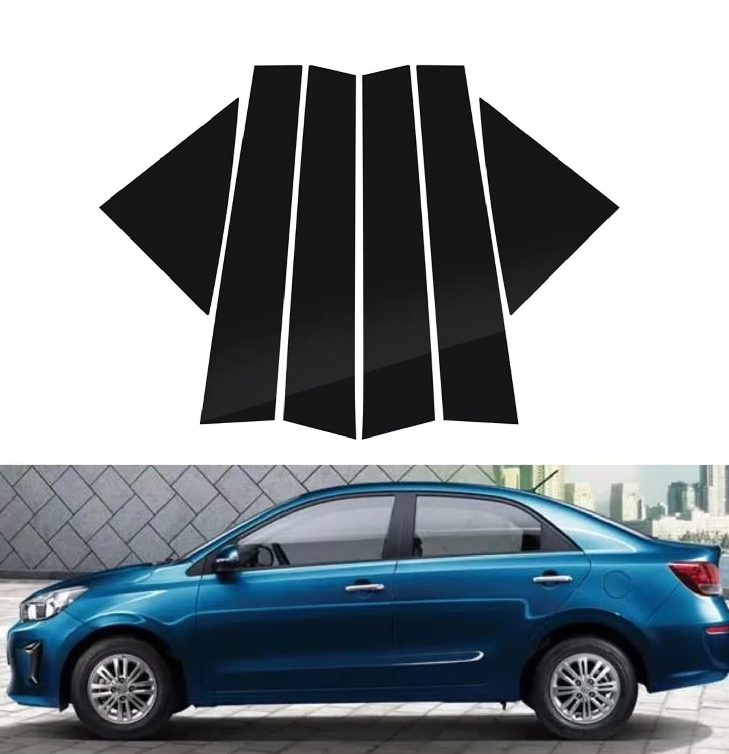 6PCS Glossy Black Pillar  Fit For Kia Pegas Soluto 2017 2018 2019 2020 2021 2022 Door Side Trim Window Decal Cover Exterior Part