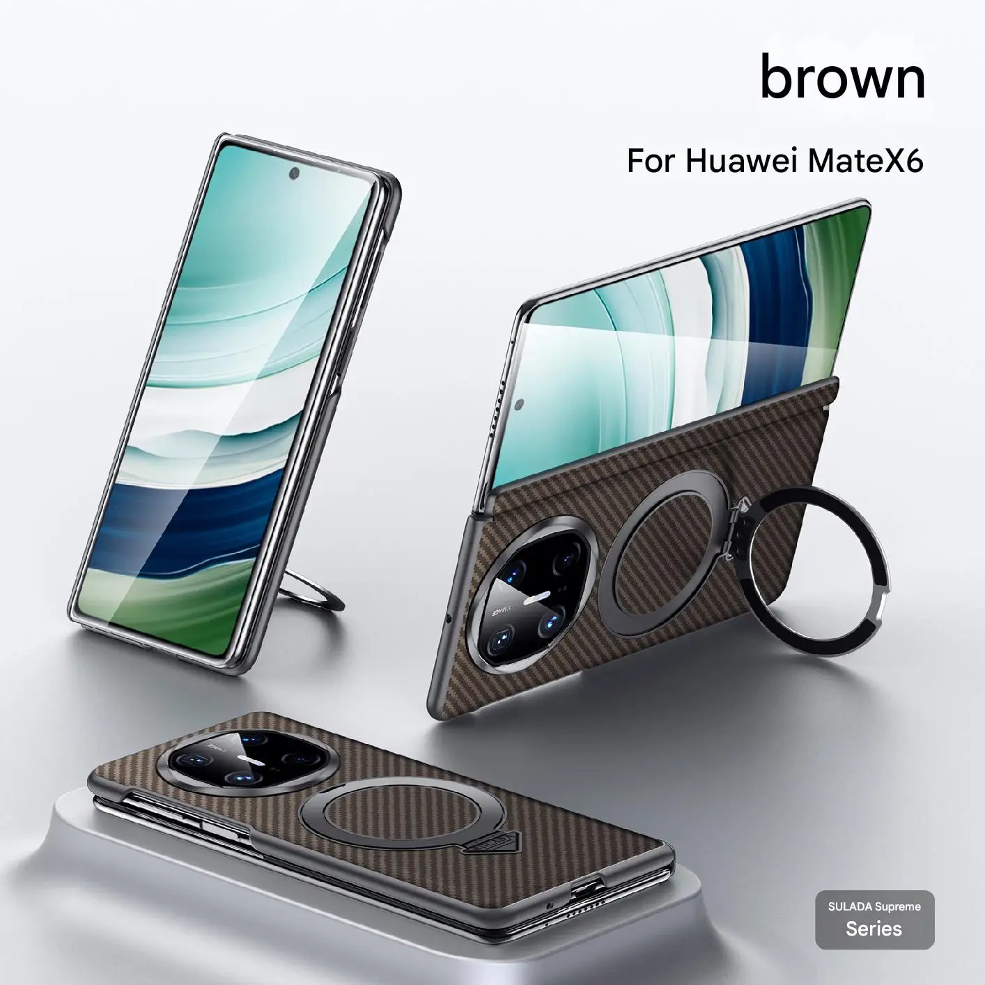 

shell For Huawei Mate x6 case metal holder magnetic charging leather cover anti fall carbon fiber cover For Huawei Mate x6 case